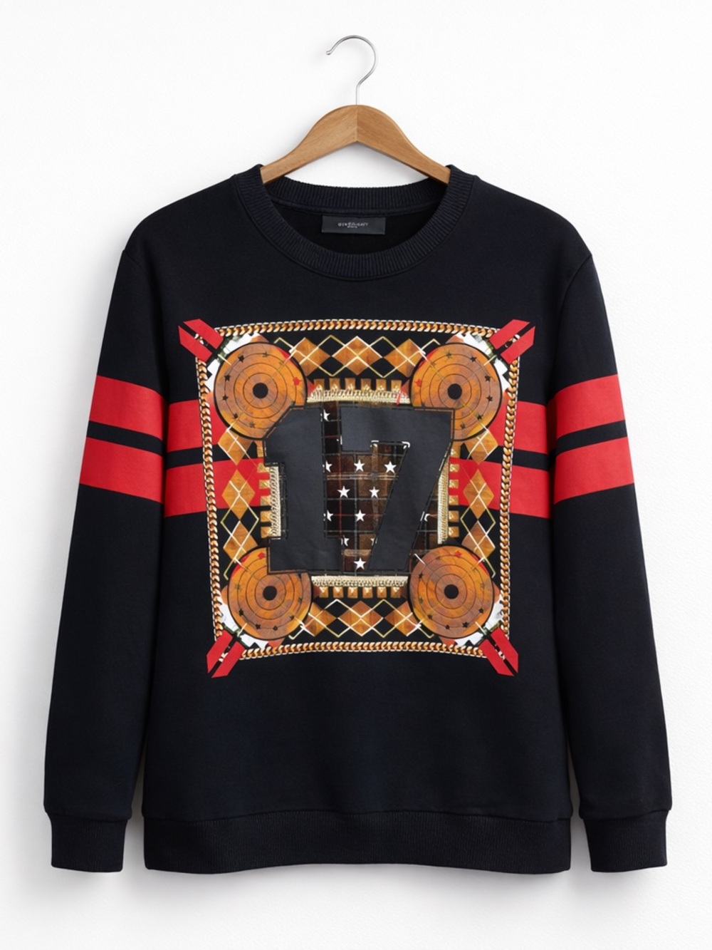 Givenchy Paris Graphic Sweatshirt “17” Black Red Stripe Cotton size M Streetwear